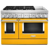 Cuisinière bi-énergie KitchenAid, 48po, 6 brûleurs, jaune