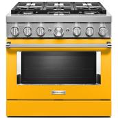 Cuisinière biénergie KitchenAid, 6 brûleurs, 36 po l., poivron jaune, autoportante