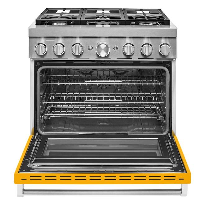 KitchenAid Dual Fuel Range - 6 Burners - 36-in W - Yellow Pepper - Freestanding