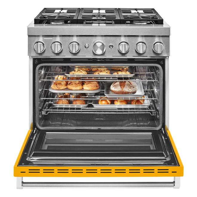 KitchenAid Dual Fuel Range - 6 Burners - 36-in W - Yellow Pepper - Freestanding