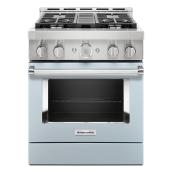 Cuisinière au gaz à 4 brûleurs KitchenAid, bleu brumeux, intelligente