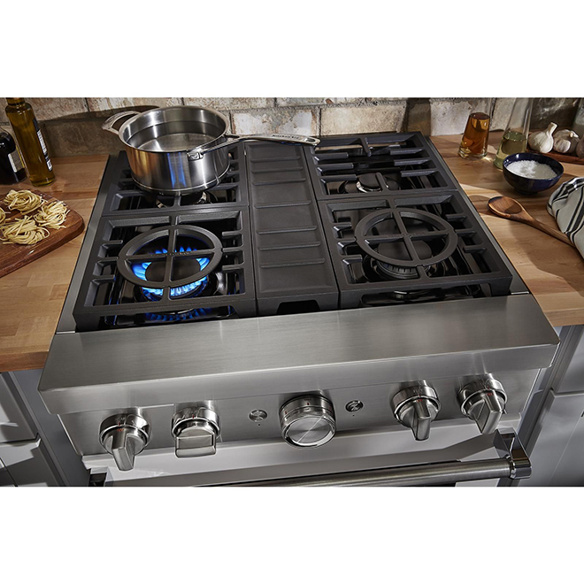 Cuisinière à gaz KitchenAid, 30 po, 4 brûleurs, lait frappé, autonettoyante, autoportante