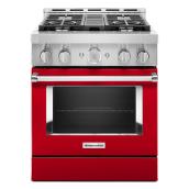 Cuisinière à gaz KichenAid, 30 po, 4 brûleurs, rouge passion, autoportante