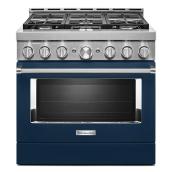 Cuisinière KitchenAid, biénergie, 6 brûleurs, commande vocale, intelligente, porte à verrou, autoportante, au gaz