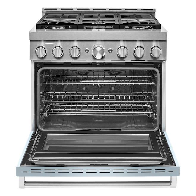 Cuisinière au gaz deux brûleurs KitchenAid, 6 brûleurs, commande vocale, intelligente