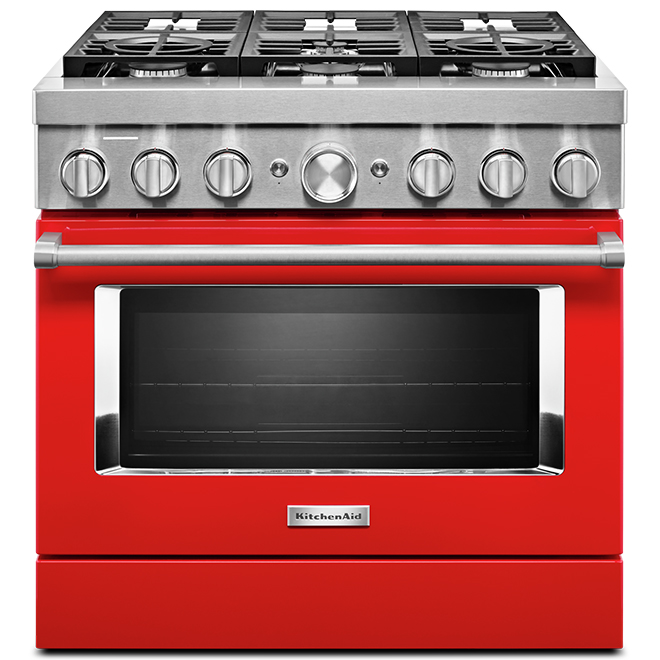 Cuisinière mixte KitchenAid, 36 po l., 6 brûleurs, rouge passion