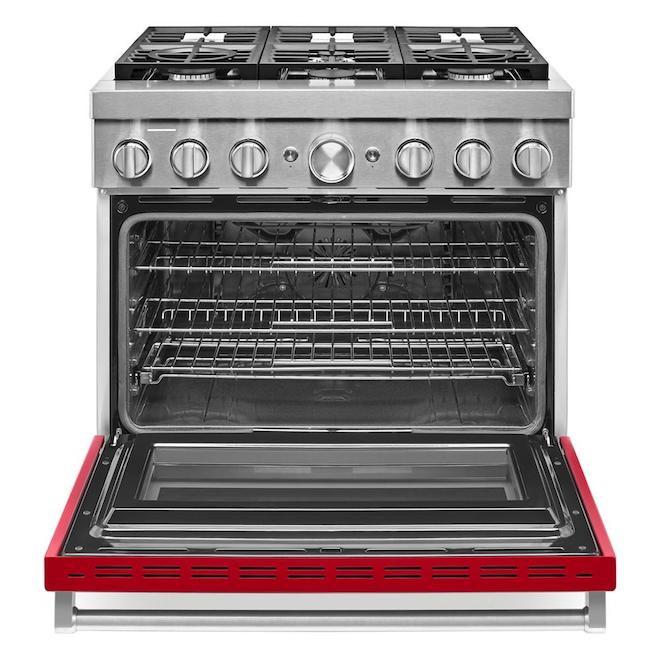 Cuisinière mixte KitchenAid, 36 po l., 6 brûleurs, rouge passion