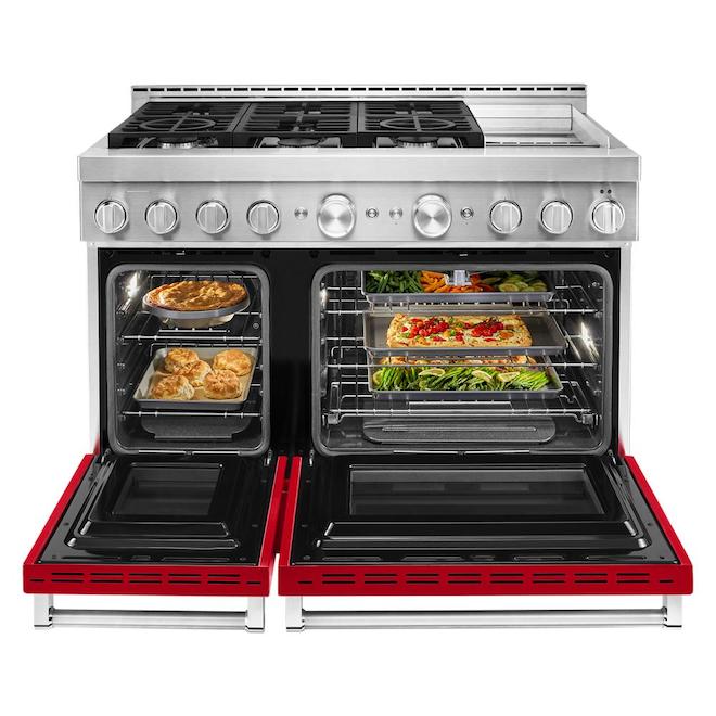 KitchenAid Gas Range with Griddle Passion Red 6 Burners 48in W