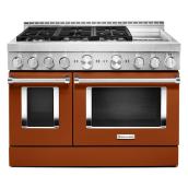 Cuisinière à gaz à plaque chauffante KitchenAid Whirlpool, orange brûlé, 6 brûleurs, 36 h. x 47,88 po l. x 30,25 po p.
