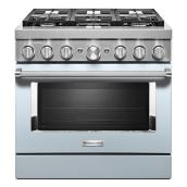 Cuisinière biénergie KitchenAid, 36 po l., 6 brûleurs, bleu brumeux