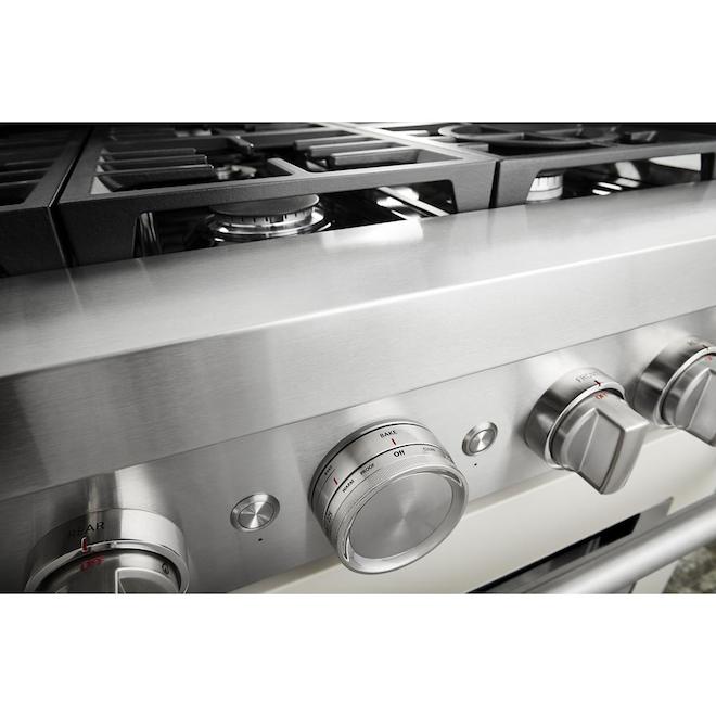 Cuisinière biénergie KitchenAid, 6 brûleurs, bleu brumeux, 36 po l., autoportante