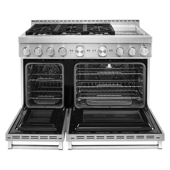 KitchenAid Gas Range - 6 Burners - 2 Ovens - 48-in - 6.3 cu. ft. - Stainless Steel Flame-Sensing