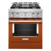 Cuisinière à gaz KitchenAid, orange brulé, autonettoyante, 4 brûleurs