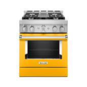 Cuisinière à gaz KitchenAid, 4 brûleurs, four simple, commande vocale, autoportante, jaune