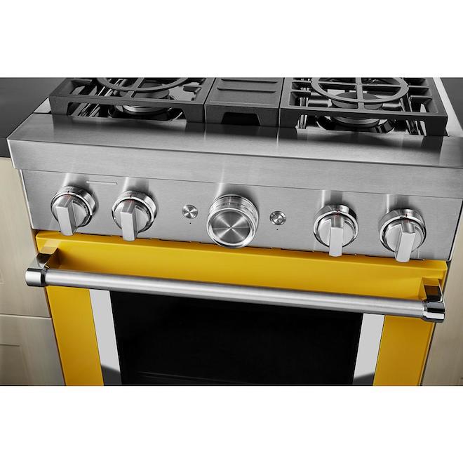 Cuisinière à gaz KitchenAid, 4 brûleurs, four simple, commande vocale,  autoportante, jaune KFGC500JYP