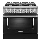 Cuisinière mixte KitchenAid, 6 brûleurs, noir impérial, 36 po l., autoportante