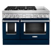 Cuisinière biénergie KitchenAid, 6 brûleurs, encre bleu, 48 po l., plaque chauffante intégrée