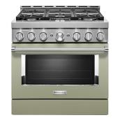 Cuisinière au gaz intelligente KitchenAid, 6 brûleurs, fonte mate, 36 po H. x 35 3/4 po l. x 30 1/4 po p.