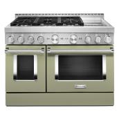 Cuisinière au gaz double KitchenAid, 6 brûleurs, commande vocale, crème d'avocat