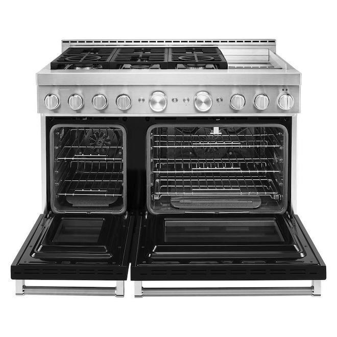 KitchenAid Double Gas Oven - 6 Burner - Voice Controlled - Black - 37 1/2-in H x 47 7/8-in W x 30 1/4-in D