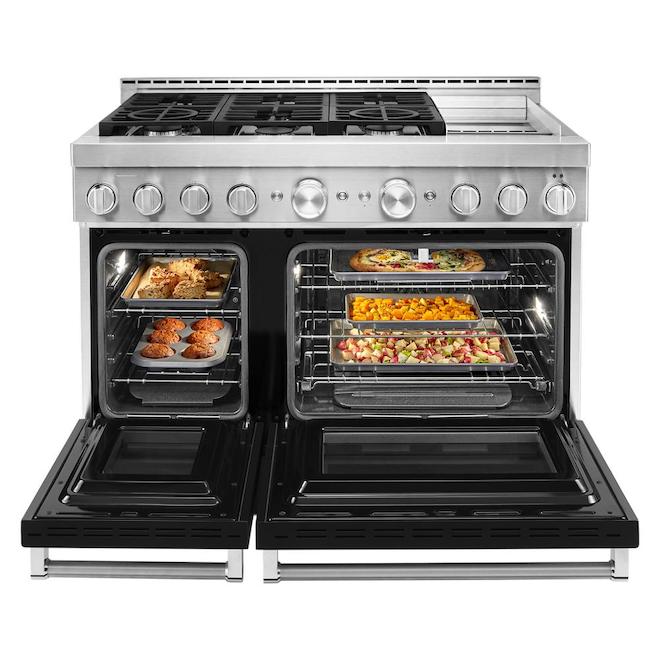 KitchenAid Double Gas Oven - 6 Burner - Voice Controlled - Black - 37 1/2-in H x 47 7/8-in W x 30 1/4-in D