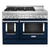 Cuisinière à gaz KitchenAid, 6 brûleurs, biénergie, commande vocale