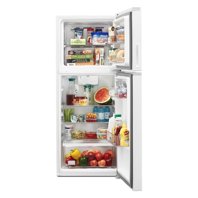 Réfrigérateur à congélateur supérieur Whirlpool 11,6 pi³ compact profondeur comptoir 24 po blanc