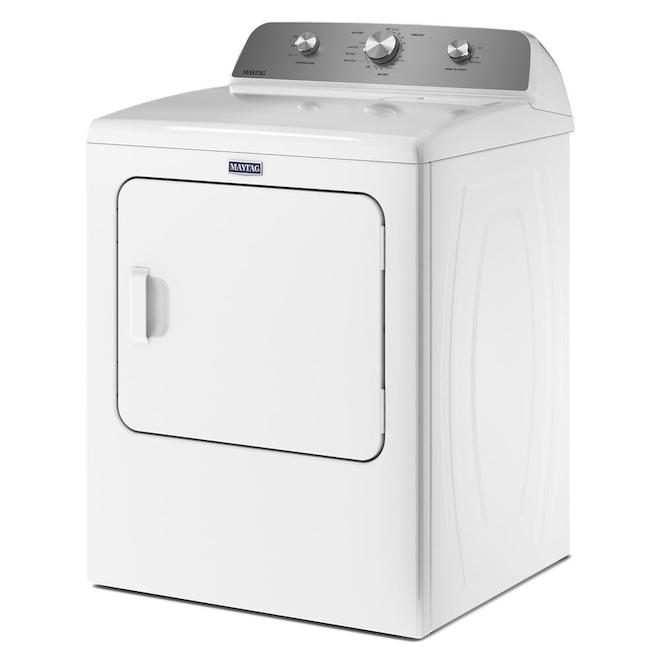 Sécheuse à gaz avec porte battante, Maytag, 7 pcu, blanc