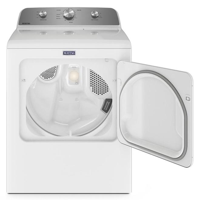 Sécheuse à gaz avec porte battante, Maytag, 7 pcu, blanc