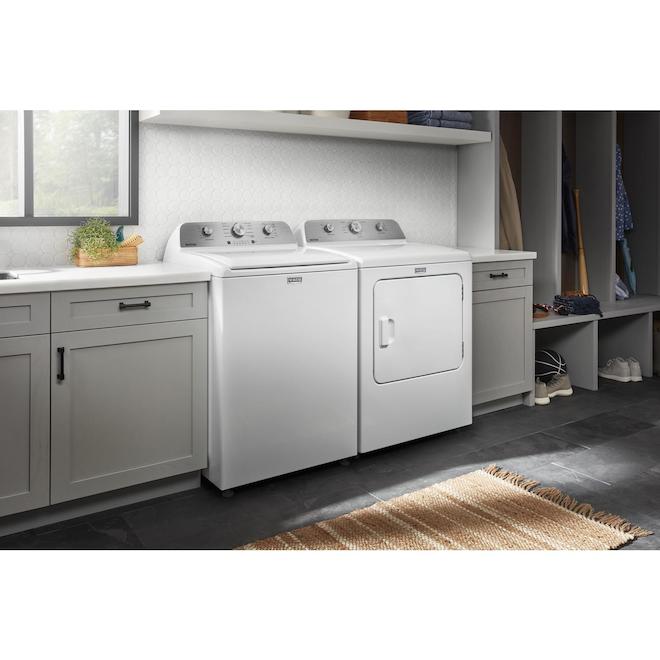 Sécheuse à gaz avec porte battante, Maytag, 7 pcu, blanc