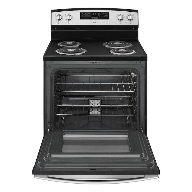 Amana 30-in 4-Element Coil-Surface Freestanding Electric Range 4.8-Ft³ Oven Bake Assist Stainless Steel