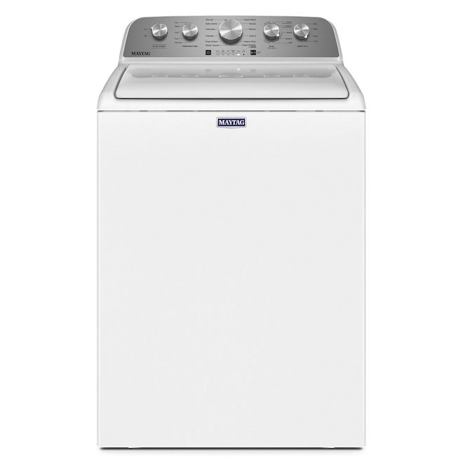 Laveuse à chargement vertical Maytag haute efficacité capteur automatique puissance accrue 5,2 pi³ blanc