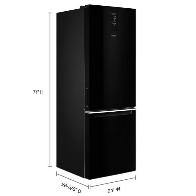 Whirlpool 24-in Bottom Freezer Refrigerator, Black, 12.9-cu ft - Digital Controls