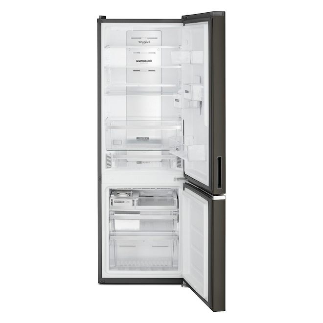 Réfrigérateur à congélateur inférieur 12,9 pi³ Whirlpool, acier inoxydable noir, 24 po, compact