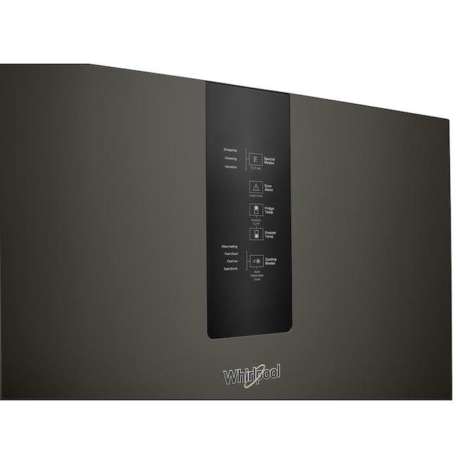 Réfrigérateur à congélateur inférieur 12,9 pi³ Whirlpool, acier inoxydable noir, 24 po, compact