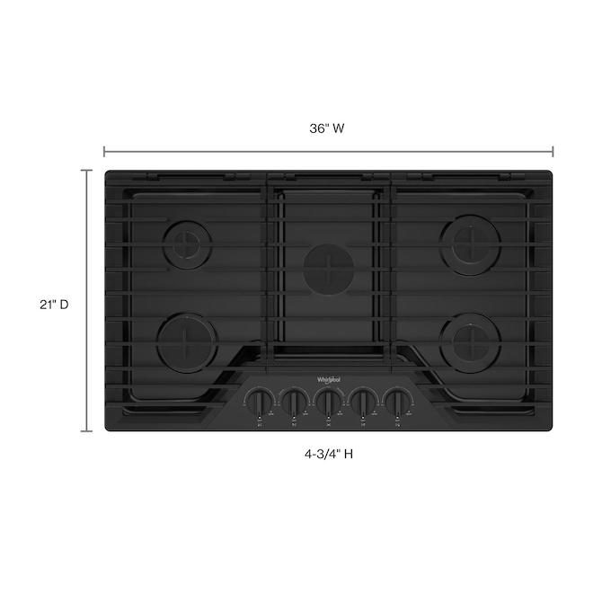 Whirlpool Gas Cooktop 36-in with 5 Burners - Black