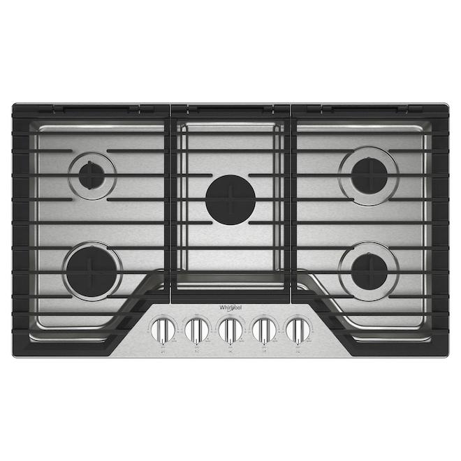 Whirlpool Gas Cooktop 36-in with 5 Burners - Stainless Steel