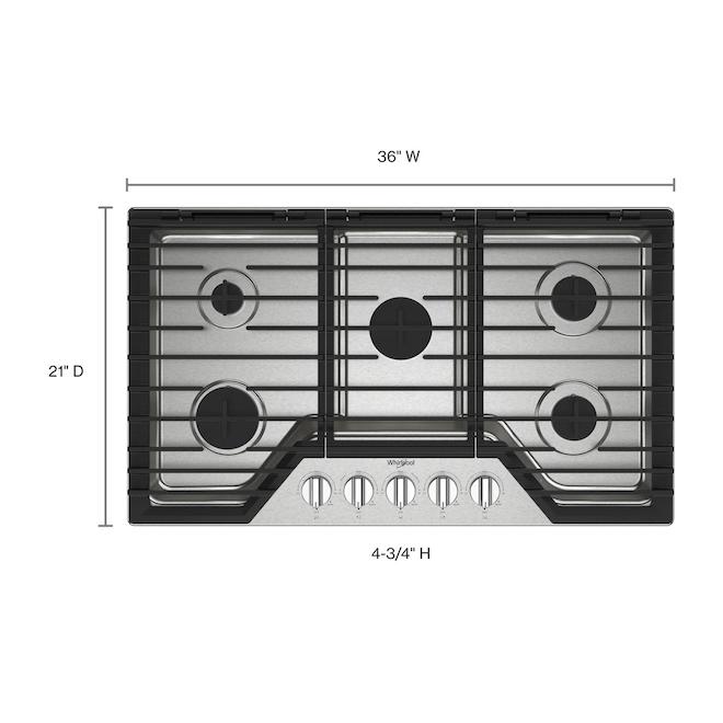 Whirlpool Gas Cooktop 36-in with 5 Burners - Stainless Steel