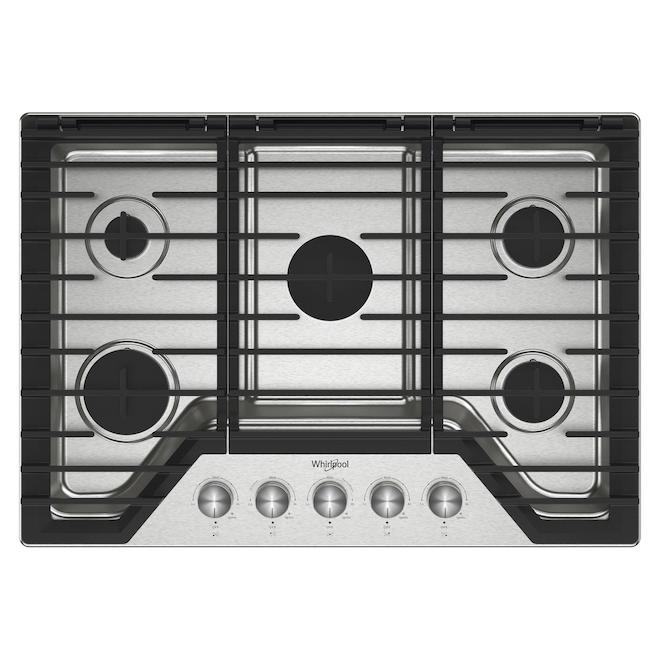 Surface de cuisson à gaz Whirlpool 30 po avec 5 brûleurs, acier inoxydable