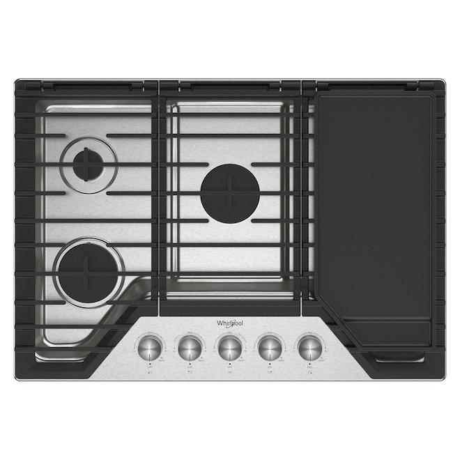 Table de cuisson à gaz Whirlpool 30 po en acier inoxydable à 5 brûleurs en fonte