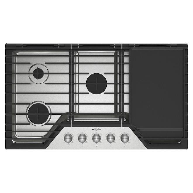 Table de cuisson à gaz Whirlpool 36 po en acier inoxydable à 5 brûleurs en fonte