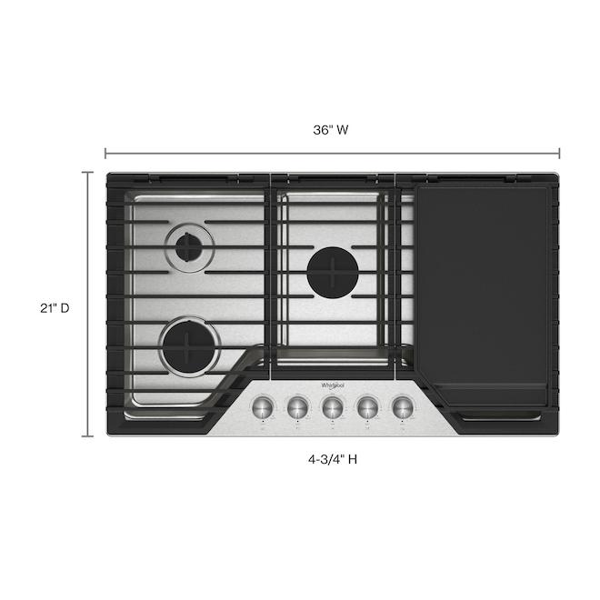 Whirlpool 36-in 5-Cast-Iron-Burner Stainless Steel Gas Cooktop