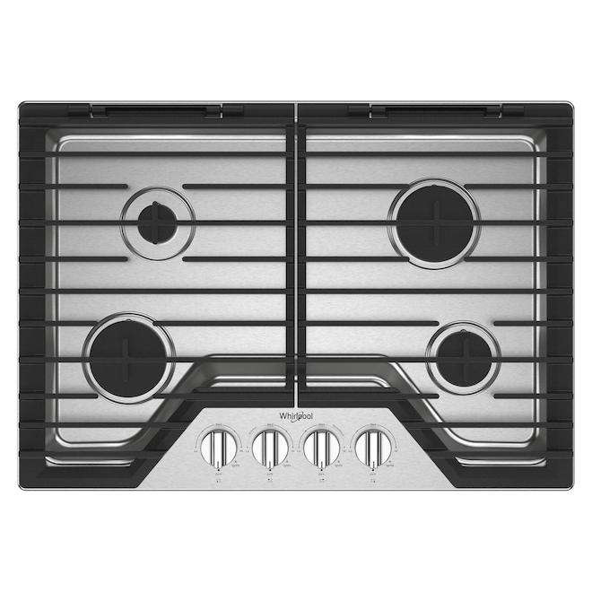 Surface de cuisson à gaz Whirlpool 30 po avec 4 brûleurs, acier inoxydable