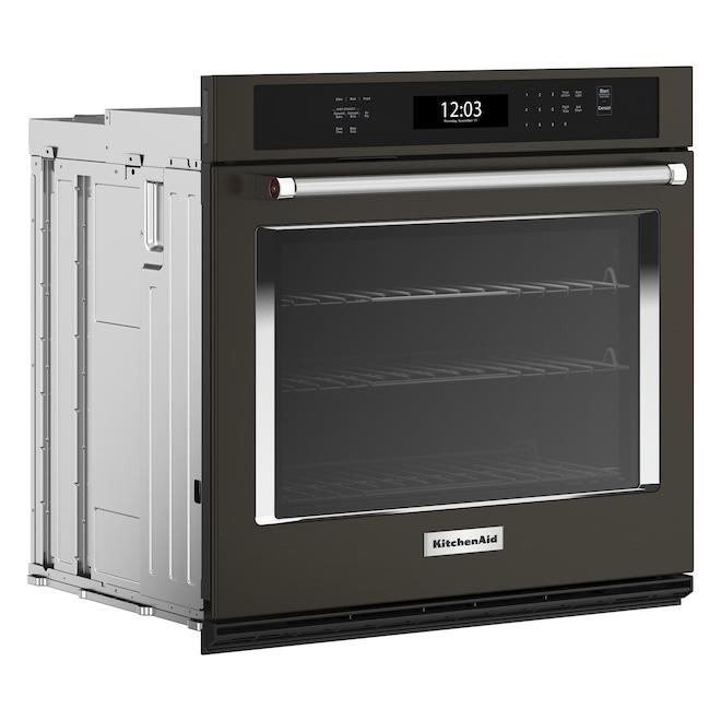 KitchenAid 27-in Self-Clean Air Fry Single-Fan Convection 4.3-ft³ Single Electric Wall Oven - Black Stainless Steel