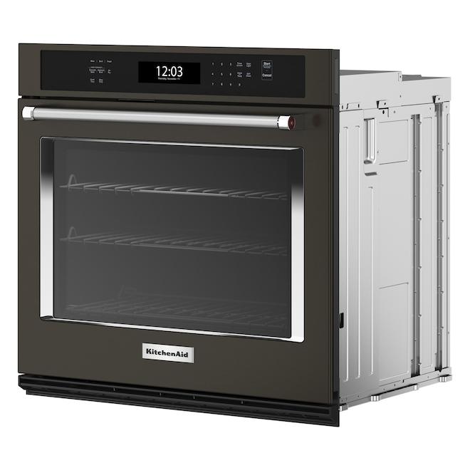 KitchenAid 27-in Self-Clean Air Fry Single-Fan Convection 4.3-ft³ Single Electric Wall Oven - Black Stainless Steel