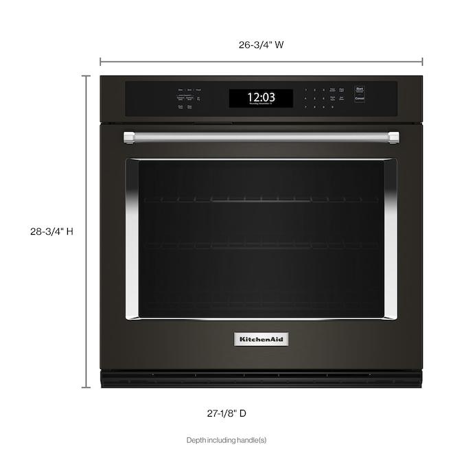 KitchenAid 27-in Self-Clean Air Fry Single-Fan Convection 4.3-ft³ Single Electric Wall Oven - Black Stainless Steel