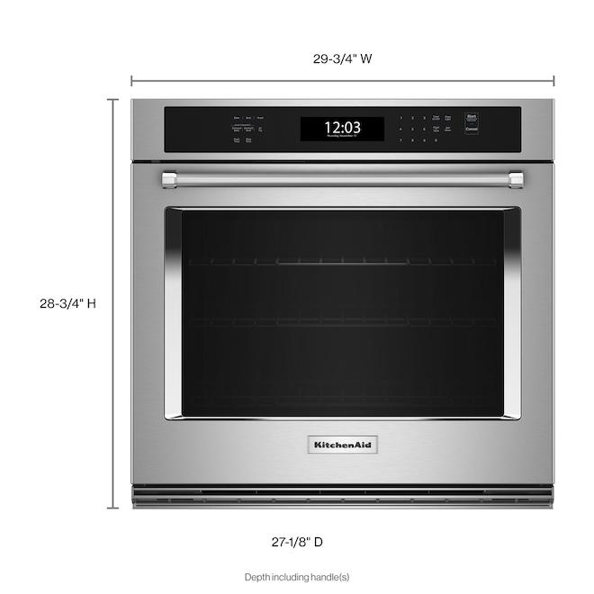 KitchenAid 30-in Self-Clean Air Fry Single-Fan Convection 5-ft³ Single Electric Wall Oven - Stainless Steel