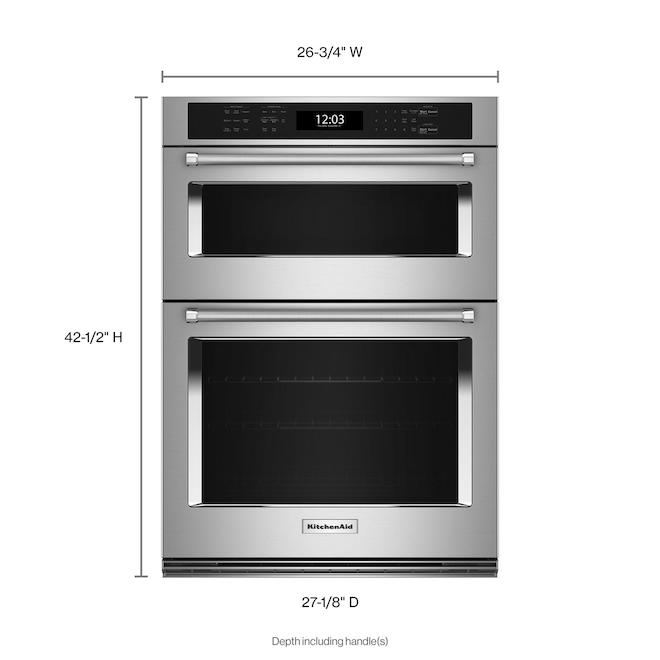 KitchenAid 27-in Self-Clean Single-Fan Convection Combo Microwave 4.3-ft³  Electric Wall Oven - Stainless Steel