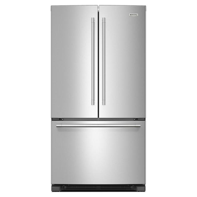 Réfrigérateur deux portes 25,2 pi³ Maytag 36 po profondeur standard à machine eau/glace interne, acier inoxydable