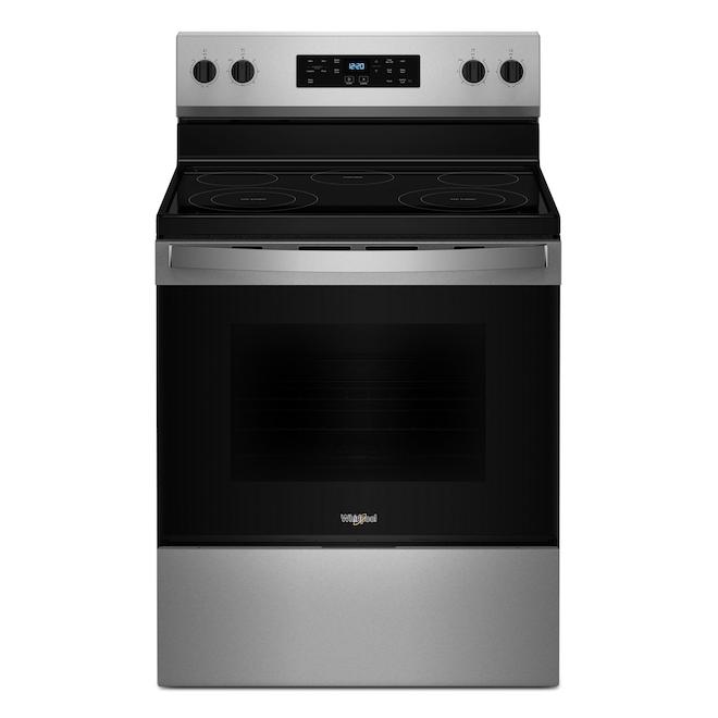 Whirlpool 30-in 5.3-ft³ Steam-Clean Oven 5-Element Smooth Surface Electric Freestanding Range - Stainless Steel